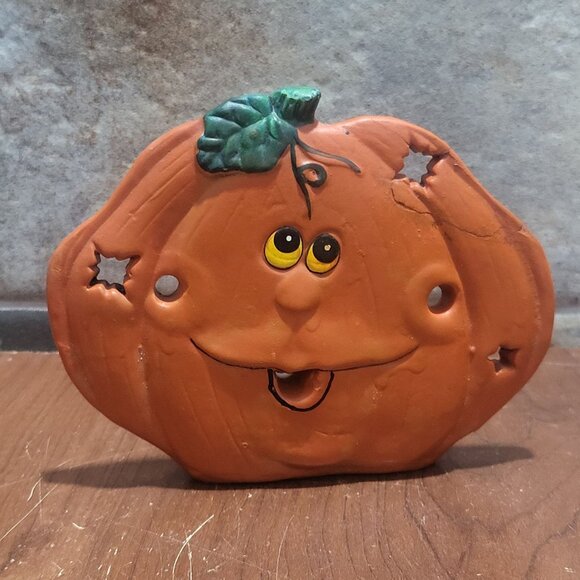 Vintage Jack O Lantern Pumpkin Ceramic Tea Light Holder Repaired - Picture 1 of 12